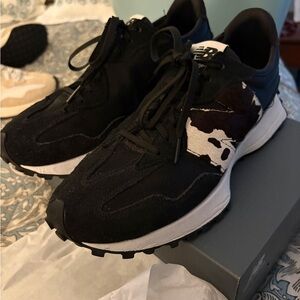 New Balance Black and White Cow-Print Athletic Sneakers